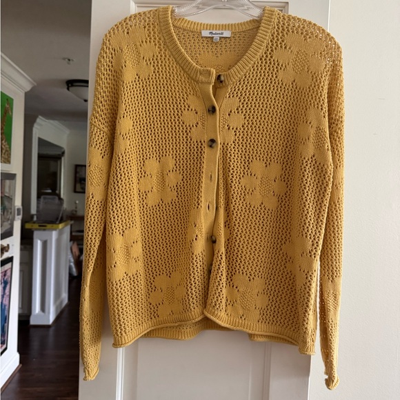 Madewell Floral Open Knit Yellow Cardigan Sweater - Picture 1 of 1